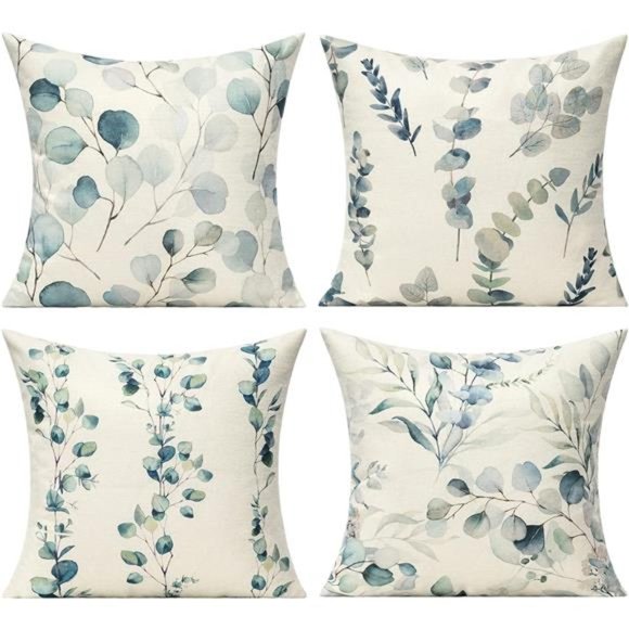 Sage Green Throw Pillow Covers Outdoor 18x18 Set of 4 Leaf Eucalyptus Plants - Picture 1 of 5